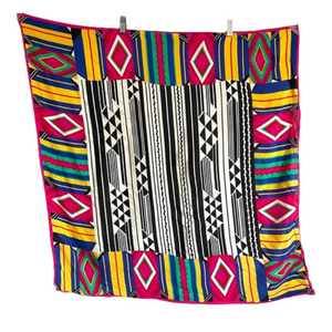 Vintage Adrienne Vittadini Colourful Aztec Square Silk Scarf - 34 x 34"